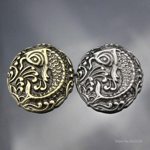 DIY Carved Carp Decorative Coin Button Coin Handmade Leather Tool Cloth Button Silver Coin Button