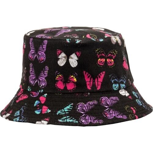 Butterfly Hat New Korean butterfly Fisherman Hat outdoor sun block hat print Butterfly Hat lady print bucket hat