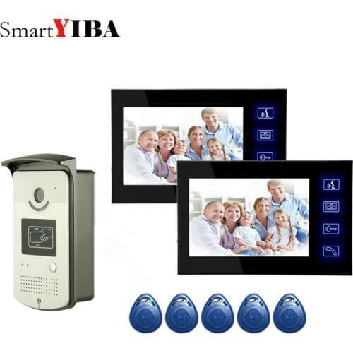 SmartYIBA 7 Inch Video Door Phone Doorbell Intercom Kit 2-camera 1-monitor with Night Vision Outdoor IR RFID Camera