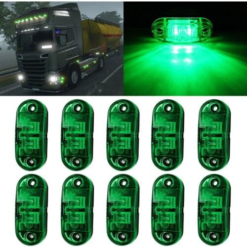 10pcs 12V-24V LED Turn Signals Lights Side Marker Lamps Waterproof Flasher Green Blinker Accessories For Truck Trailer Van