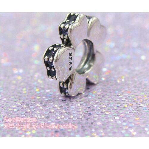 Spring Collection 925 Sterling Silver Wildflower Meadow Spacer, Lilac Crystals Charm Beads Fit Brand Charms Bracelet Diy