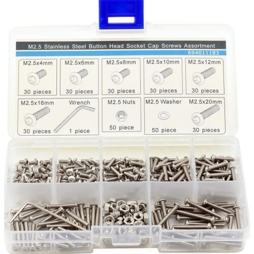 M2.5 Hex Socket Button Head Cap Screw with Plastic Box 140pc M2.5x4mm to M2.5x20mm,Stainless Steel