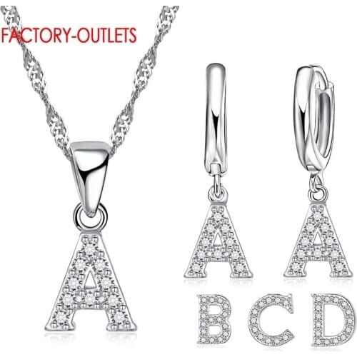 Vintage Capital Letter Earrings Bridal Jewelry Set For Women Genuine 925 Sterling Silver Wedding Jewelry Set Bijoux Necklace