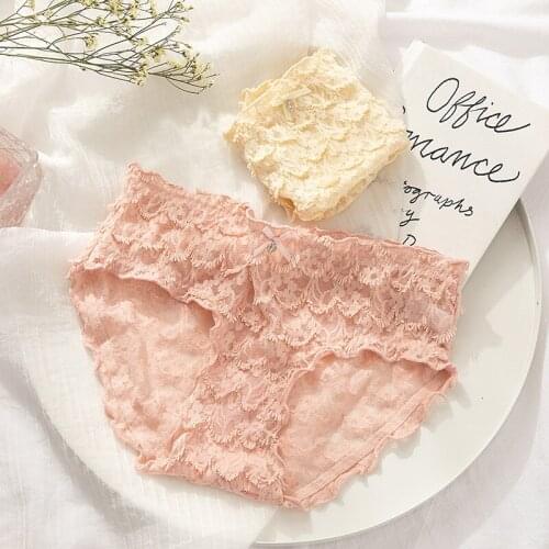 Womens Cotton Underwear Sexy Lace Panties Japanese Cute Girl Underpants Fashion Pure Color Comfort Briefs Female Lingerie