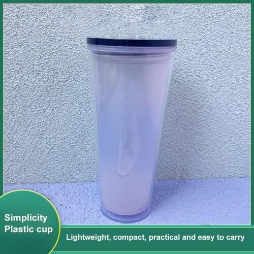 1pc Color Changing Cup 710ml New Fashion Creative Double Rainbow Color Straw Plastic Cup Home Drinking Mugs Tools