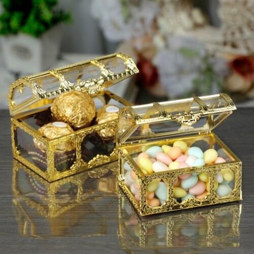 1PC Mini Plastic Hollow Gold Foil Cake Candy Box Wedding Favor Marriage Baby Shower Gift Treat Box Packaging Party Event Supply