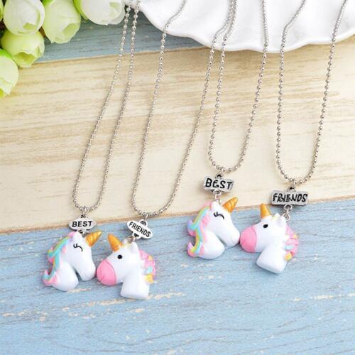 2 Pcs/Set Hot Sale Cute Unicorn Pendant Best Friends Necklace for Kids Girls BFF Friendship Necklace Jewelry Ornaments