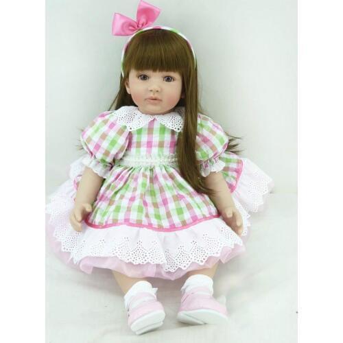 22" bebe Reborn Soft Silicone Vinyl Reborn Dolls Collection Handmade Realistic Silicone Alive Baby Doll in Plaid Doll Dress