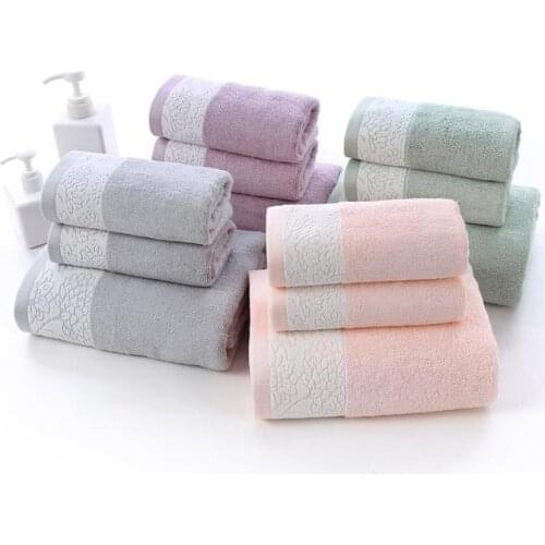 3pcs/Lot Bamboo Fiber Towel Set Solid Color Floral Printed Face Bathing Towels Household Rectangle Good Water Absorption Home