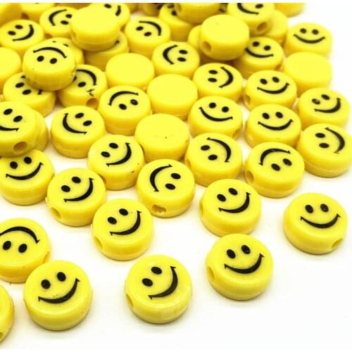 30pcs/lot 12mm 14mm Yellow Smiley Face Beads Acrylic Loose Beads Jewelry Making DIY Bracelet Accessories