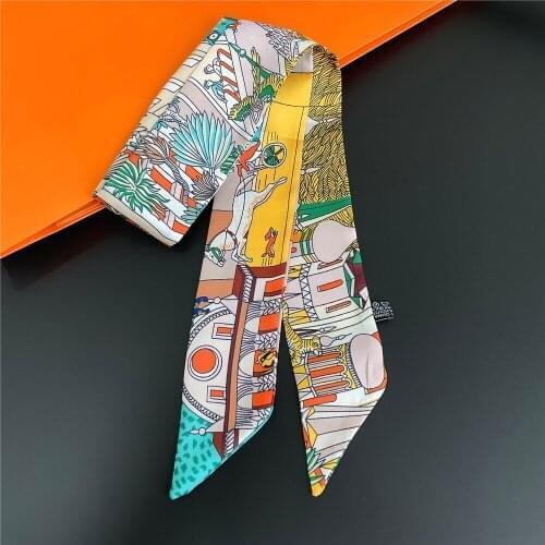 5*88cm Small Narrow Long Printed Girl Imitation Silk Scarf Female Cool Design Neck Foulard Skinny Bag Belt Tie Cloth Accessories