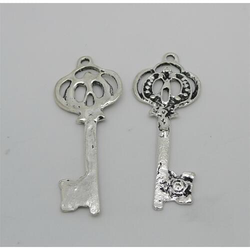 50pcs/lot key 57x23mm charms for DIY bracelets necklace Pendants Zinc Alloy wholesale jewelry lots Free Shipping Silver