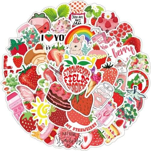 50pcs Cute Strawberry Dessert Girly Heart Stickers For Notebooks Notepad Stationery Sticker Scrapbooking Material Craft Supplies