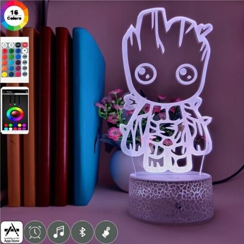 Anime 3d Light Marvel Avengers Cute Groot Acrylic 3D Illusion Nightlight USB Colourful Decorative Table Lamp Toys for Kids Gifts