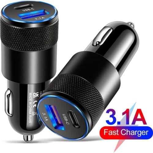 3.1A USB Car Charger Quick Charge Type C Mobile Phone PD 15W Fast Charging Adapter For iPhone Huawei Xiaomi Samsung