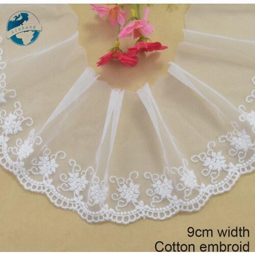 9cm width white cotton embroided lace ribbon guipure trim DIY wedding Accessories dolls lace african french lace applique#3892