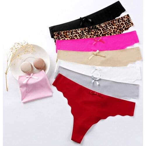 8 Pcs Seamless Woman Underwear Sports Sexy Panty Female T-back Solid Leopard Soft G-string Thong For Ladies Ice Silk BANNIROU