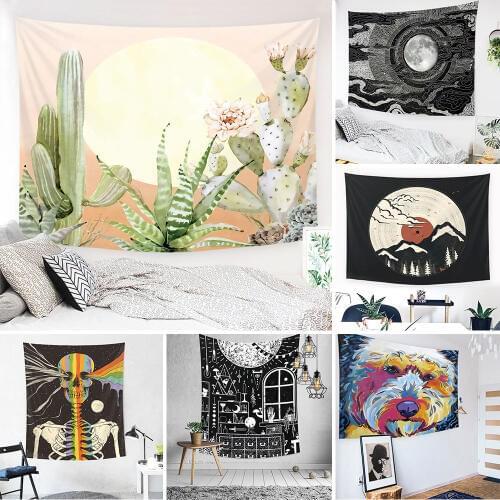 Bohemian Wall Tapestry Wall Hanging Cactus Tarot Moon Tapestry Mandala Fabric Wall Carpet Witchcraft Tapiz Wall Cloth Tapestries