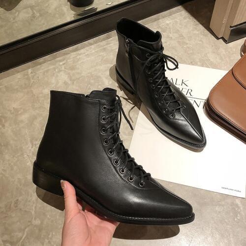 INS HOT women Ankle boots Genuine Leather plus size 22-26 cm feet length boots for women Pointed toe Motorcycle boots