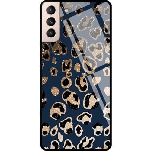 Rose Leopard Print Blue Cheetah Tempered Glass Cover For Samsung Galaxy S21 Ultra S20 FE S8 S9 S10 Plus Note 10 20 Case