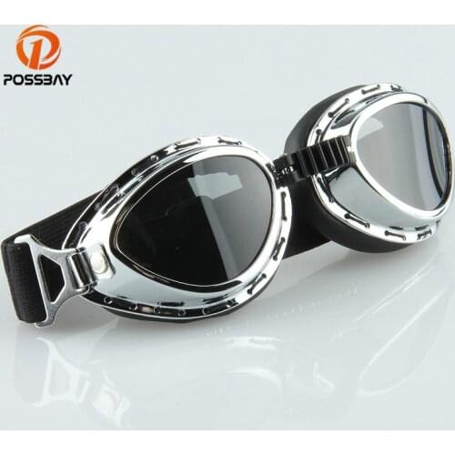 POSSBAY Black Leather Motorcycle Glasses Goggles Pilot Vintage Classic Cycling Eyewear Cafe Racer Skiing Sun Glasses