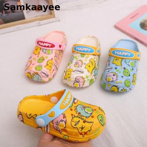 6-18y Kids Mules Clogs Summer Boys Girls Sandals Cartoon Dinosaur Toddler Beach Slippers Print Children Flat Heel Garden Shoes 1
