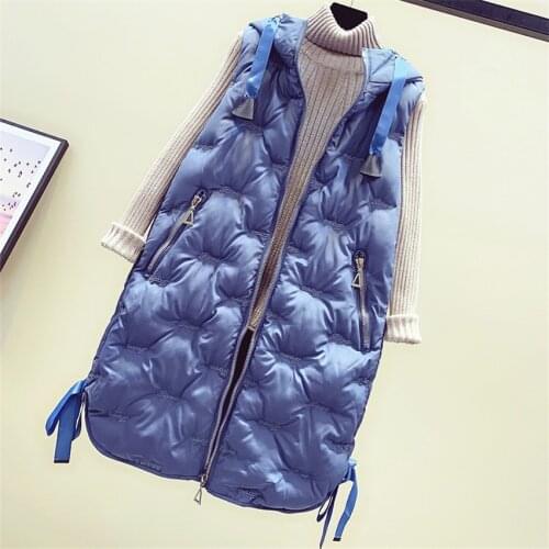 Gowyimmes 2019 Winter Vest Women Midi-long Cotton Vests Thickened Cotton-padded Vest Female Sleeveless Hooded Jacket Outwear 496