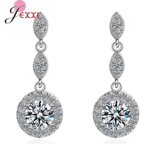 Fine Jewelry 925 Sterling Silver Round Cubic Zirconia Pendant Dangle Earrings For Mom Wife Daughter Birthday Party Gifts