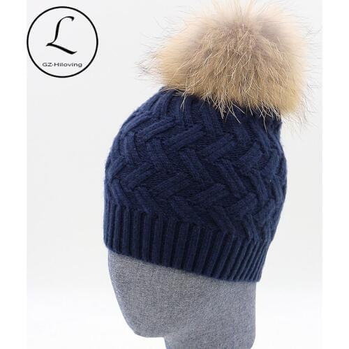 Cute Pink Hats Winter 100% Wool Caps Men Hats and Caps with Brown Pompom 2017 Beanie Brand Hat Touca Inverno Feminino16523B1