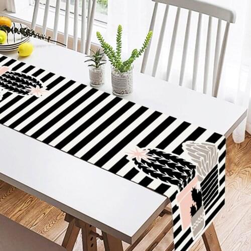Nordic Style Fashion Black Striped Cactus Pattern Digital Printed Table Runner Boho Decor Tablecloths Dinner Accessories