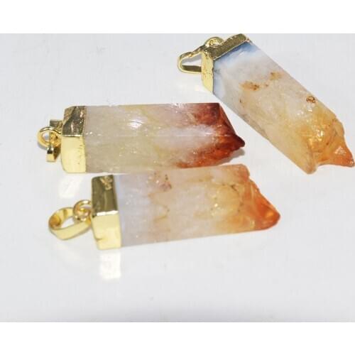 Fashion Jewelry Long Natural Citrines druzy Stone Charms pendant 2020 Gold Cap Raw Yellow Crystal Quartz point pendant for women