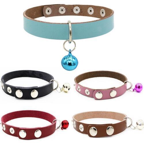 Fashion Cowhide Leather Snap Buttons Pet Dog Cat Adjustable Neck Collar Decor Pet Collar
