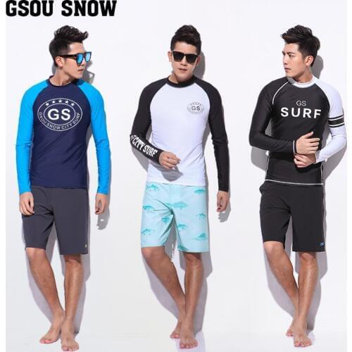 Mens black sunscreen swimwear male split blue surfing suit white diving suit long-sleeve swim shirt and shorts set rash guard
