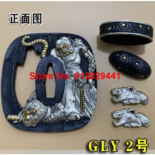 A Set Copper Fittings Tsuba Menuki Fuchi Kashira For Japanese Sword Samurai Katana Plated Gold & Silver Wakizashi DIY Accessory