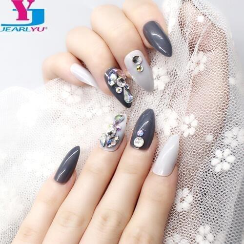 Hot 24PCS Long False Nails Manicure DIY 3D Shiny Press On Fake Nails Art Tips Stiletto Full Acrylic Bling AB Crystal Stickers