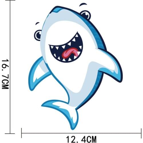 LLY-0674 Cartoon Cute Shark Smile Expression Decal PVC Sunscreen Waterproof New Design Fashion Cool Style Cars Sticker Decor