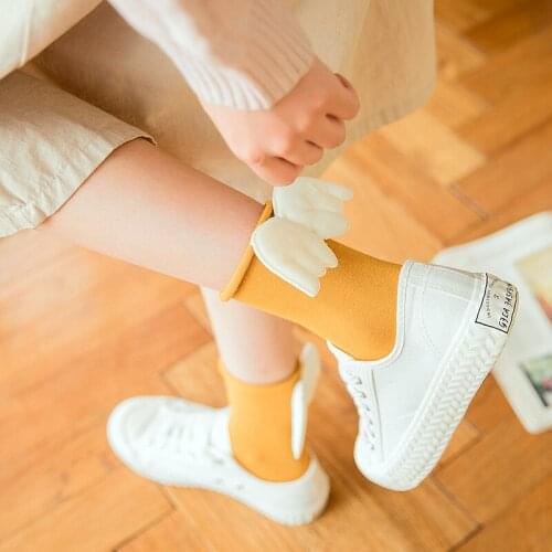 3D Angel wing socks for girls women Sweet Kawaii Student Soft Cotton Princess Socks Solid Candy Color Middle tube Curling