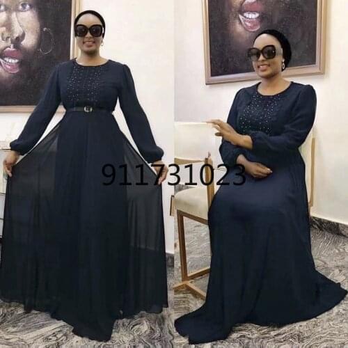 2021 New African Womens Dress Elegant Beading Chiffon Gowns Muslim Abaya Moroccan Kaftan Ankara Dashiki Maxi Dresses Attire