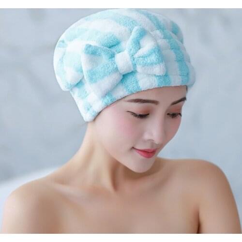 2021 New Bowknot Dry Hair Towel Quick-drying Hair Cap For Women Girls Shower Cap Striped Super Absorbent Hat Shower Accessories