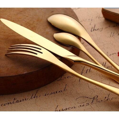 Steak knife and fork four pieces of boxed set high-grade gold-plated gold cutlery stainless steel set Western fork