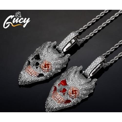 GUCY Fashion Men Hip Hop Flame Head Pendant Necklace Iced AAAA Cubic Zirconia Necklace Jewelry
