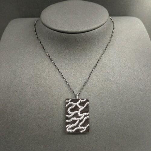 S925 sterling silver October new square brand striped diamond adjustable necklace female fashion mysterious black