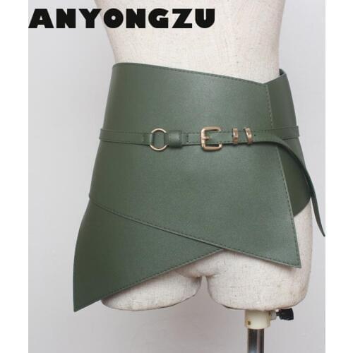 Coat Corsets Waistband Belts decoration wide belt Womens runway fashion pu leather elastic Cummerbunds female Dress Asymmetric