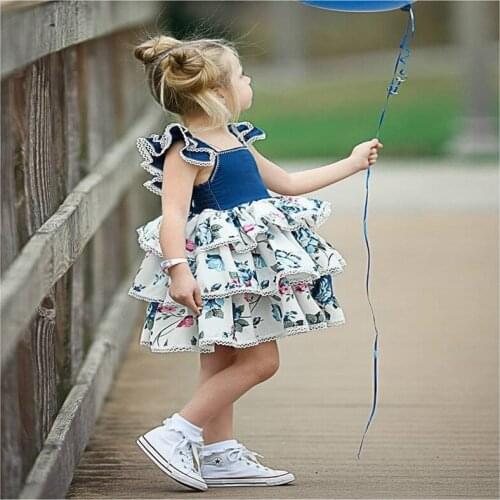 Girls dress childrens casual ball gown dress summer girls flying sleeve dress princess dress