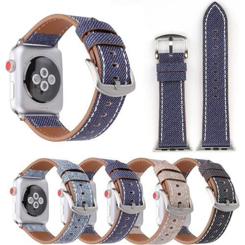 For Apple Watch Series 4 Genuine Leather Watch Band Wrist Strap Jeans Painted Style Bracelet For Apple Series 1 2 3 Watchbands