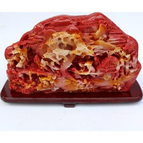 Hand engraving Artwork Fang Yushi Home Furnishing large stone carving handicraft ornaments imitation Shoushan stone ornaments wi