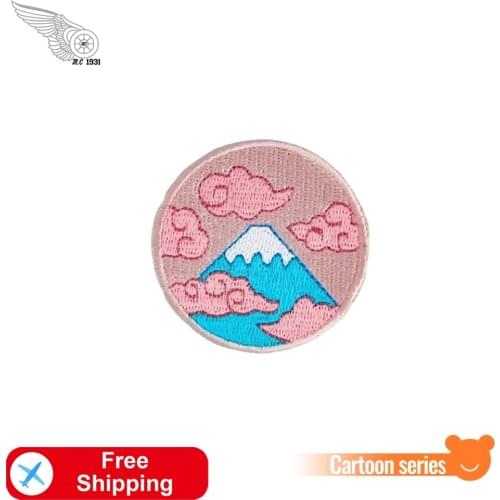 Cute Fuji-San Embroidery Iron on Patches for Clothing DIY Japanese Scenery Cartoon Things Cheap Wholesale Sewing Appliques