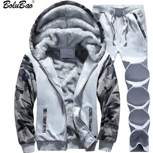 BOLUBAO Winter New Men Track Suits Sets Mens Warm Hooded Sportswear Lined Thick Tracksuit Jacket + Pant Sets Male