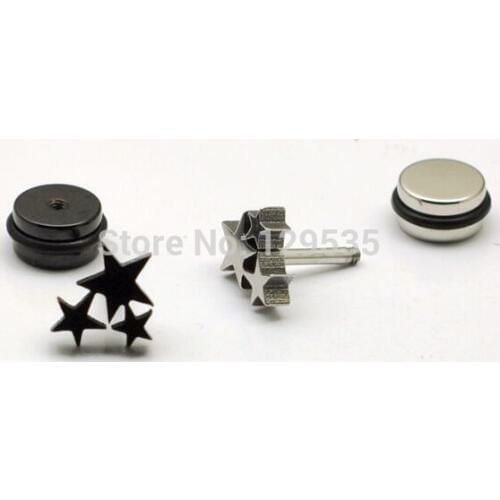 Unique Three Stars White Black titanium steel Punk Men Screw Back (pierced) earrings 2 colors No fade