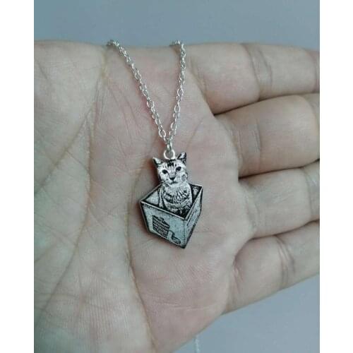 Hiphop Style Boho Chic Little Cute Kitten Cat In Box Really 925 Silver Necklace Sweetheart Baby Pet Pendant Girl Jewelry